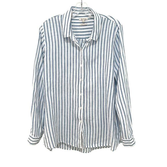 Barbour Marine Shirt Relaxed Fit Blue Stripe Linen Button-up Size 14 - Picture 1 of 9